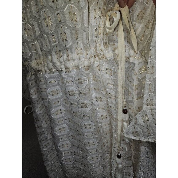 NWT Tory Burch Jasmine Ivory Gold Dress Tie Waist 12 Large - Picture 4 of 5